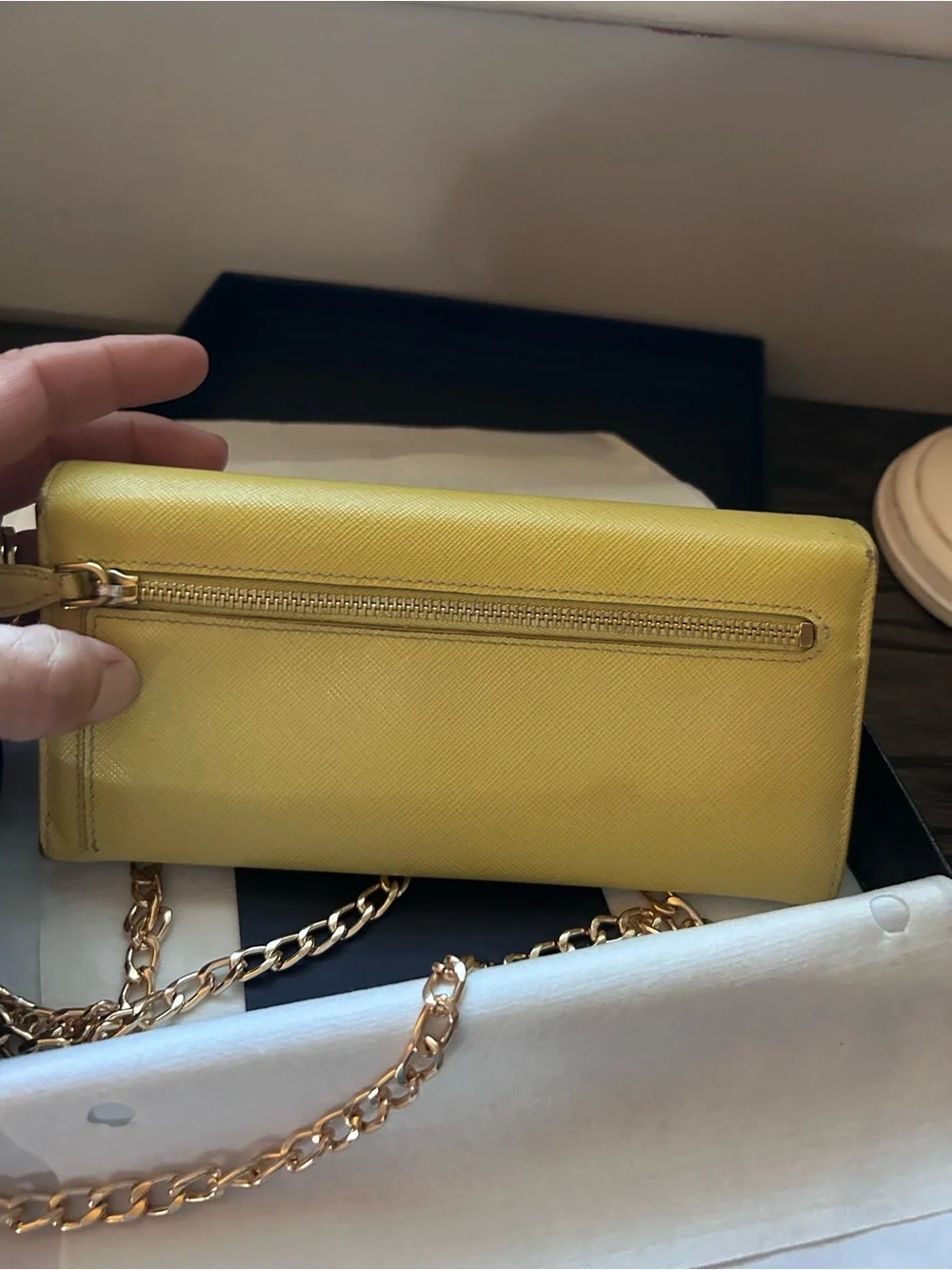 Prada Yellow and Cream Two-Tone Saffiano Shoulder Wallet